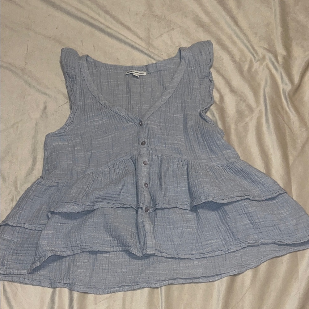 Blue Sleeveless 100% cotton Ruffle Top